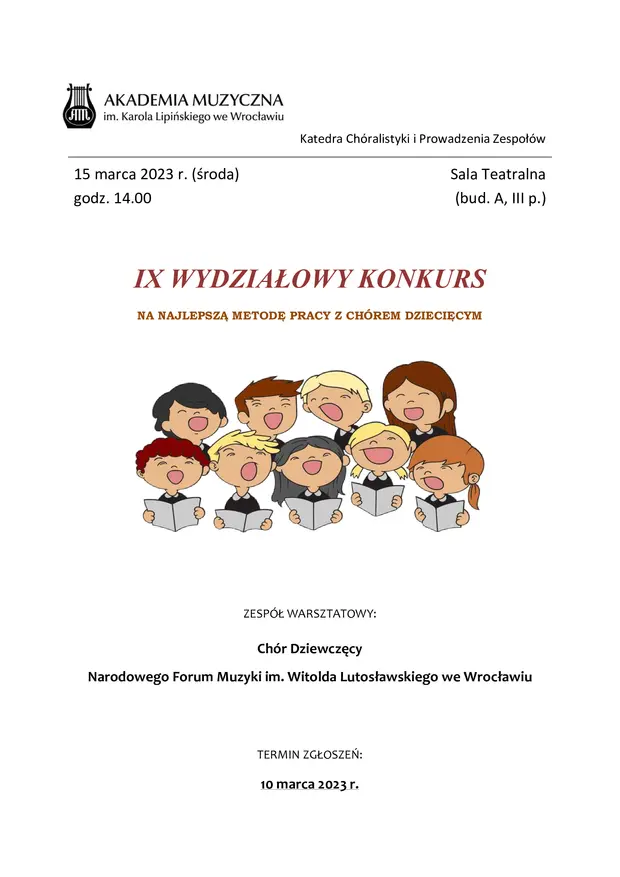 IX Wydziałowy Konkurs na najlepszą metodę pracy z ch&oacute;rem dziecięcym