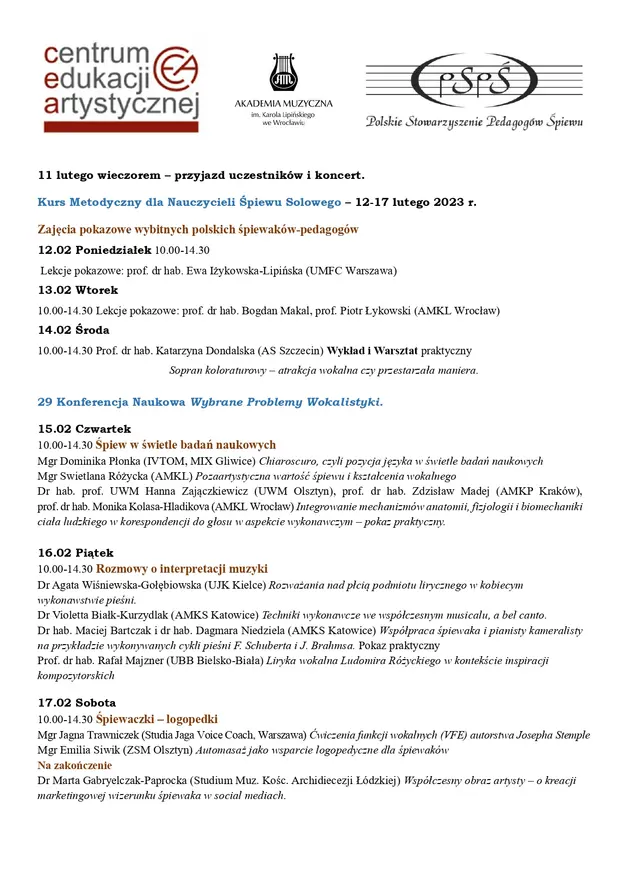 41. Zimowy Kurs Wokalny w Dusznikach Zdroju