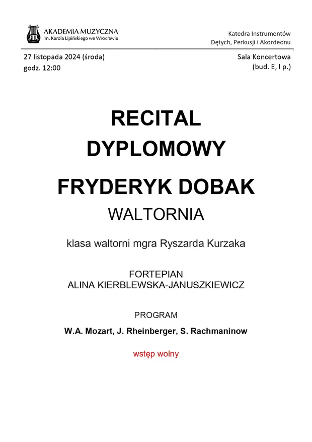 Recital dyplomowy - Fryderyk Dobak