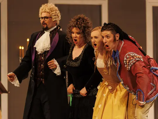 Mikołaj Klyta (Bartolo), Katarzyna Mandla (Marcelina), Magdalena J&oacute;zef&oacute;w (Zuzanna), Radosław Palczak (Figaro)