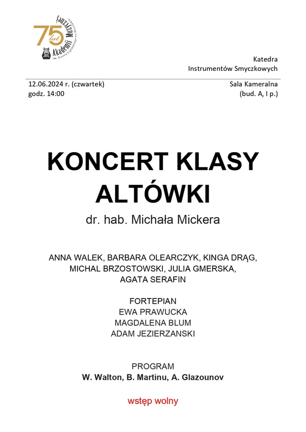 Koncert klasy alt&oacute;wki dr. hab. Michała Mickera