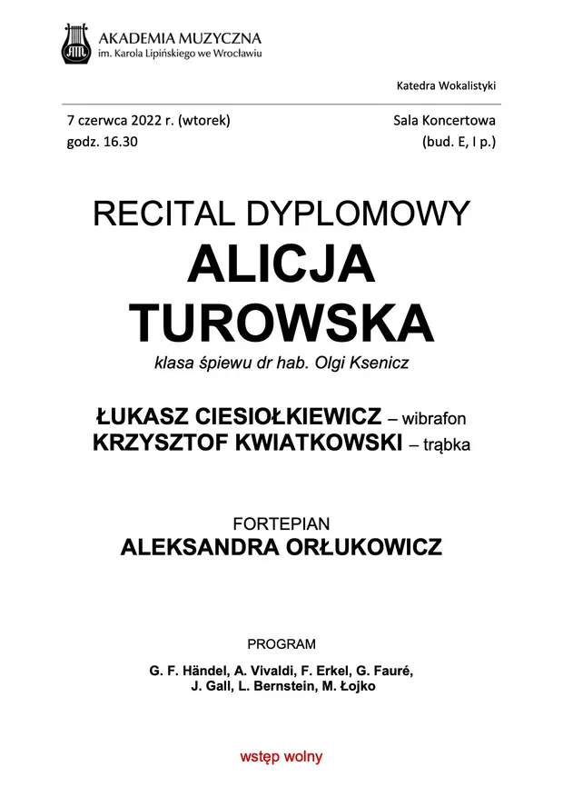 Recital dyplomowy Alicji Turowskiej