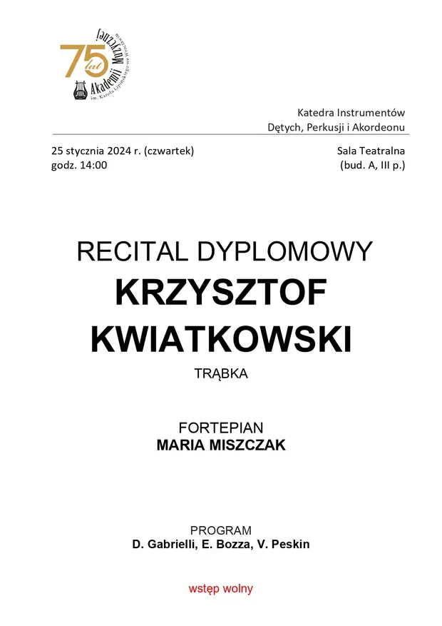 Recital dyplomowy Krzysztof Kwiatkowski