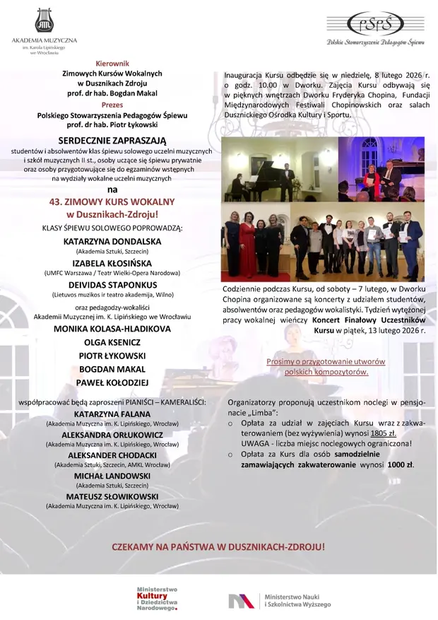 43. Zimowy kurs wokalny w Dusznikach-Zdroju