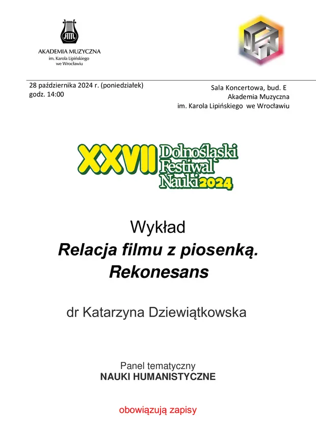 Wykład &bdquo;Relacje filmu z piosenką. Rekonesans&rdquo;