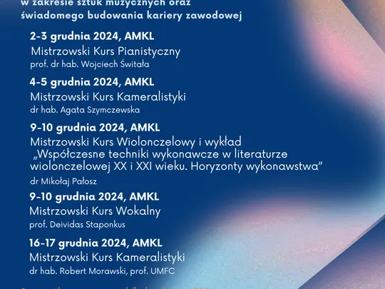 Mistrzowski Kurs Pianistyczny prof. dra hab. Wojciecha Świtały w ramach projektu &bdquo;Niełatwa sztuka bycia artystą
