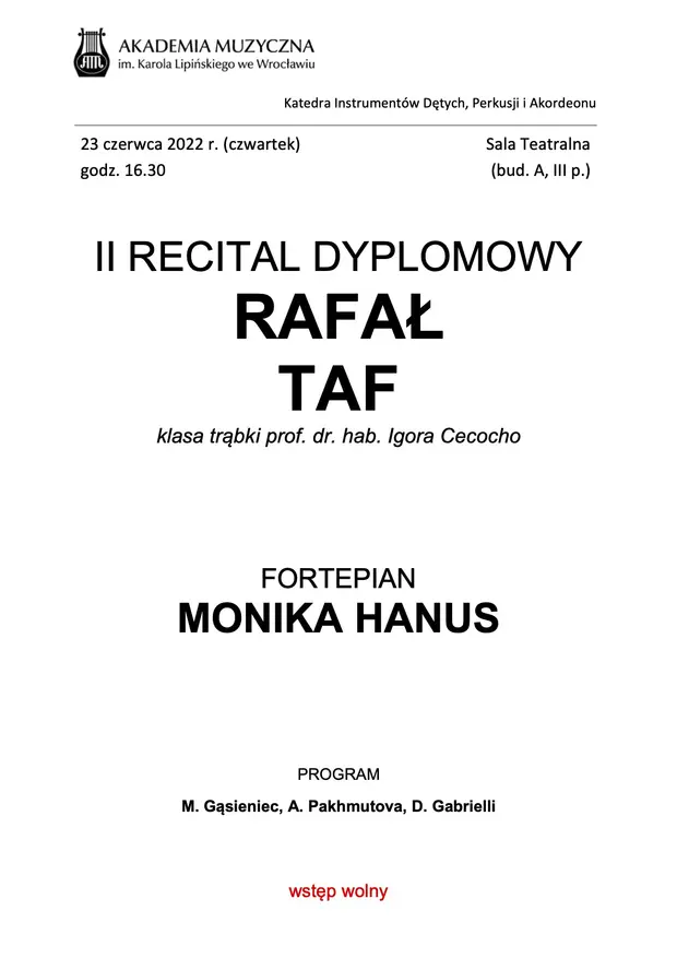 II recital dyplomowy Rafała Tafa