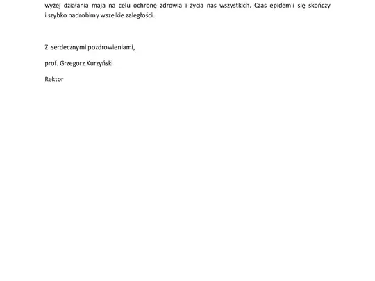 List otwarty JM Rektora do społeczności AMKL