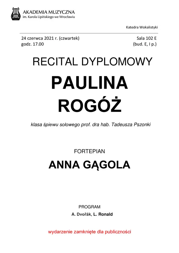 Recital dyplomowy Pauliny Rog&oacute;ż