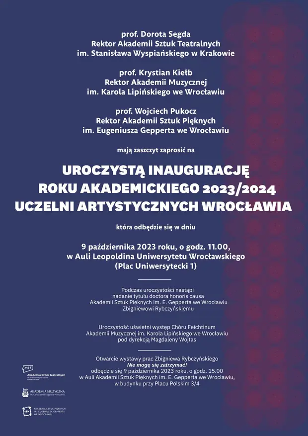 Uroczysta Inauguracja Roku Akademickiego 2023/2024 Uczelni Artystycznych Wrocławia