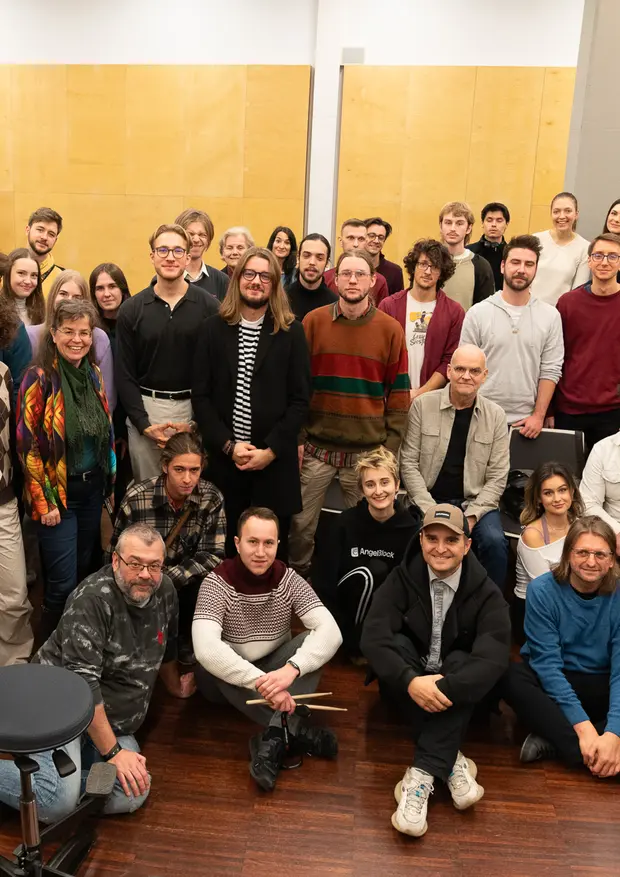 Leszek Możdzer, Lars Danielsson i uczestnicy warsztat&oacute;w Jazz Masterclass Możdzer Danielsson Fresco