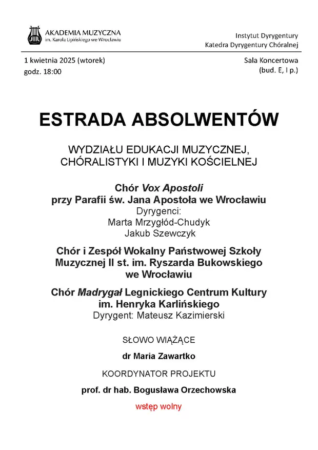 Estrada Absolwent&oacute;w Wydziału Edukacji Muzycznej, Ch&oacute;ralistyki i Muzyki Kościelnej