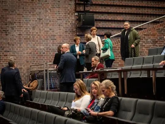 Members of the AMKL community gathered in the Concert Hall during the election of the Rector of the Karol Lipiński Academy of Music in Wrocław for the 2024-2028 term