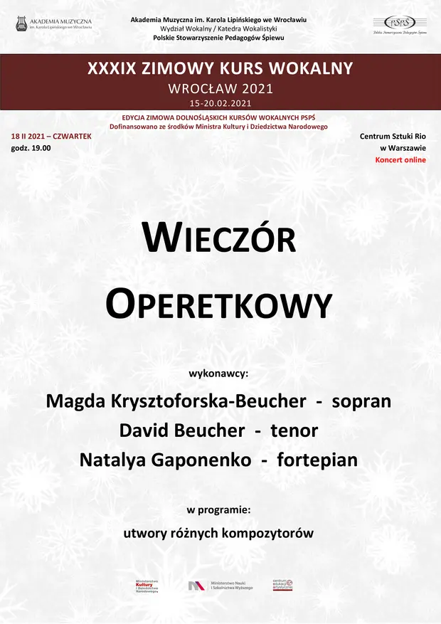 Wiecz&oacute;r operetkowy - koncert w ramach XXXIX Zimowego Kursu Wokalnego