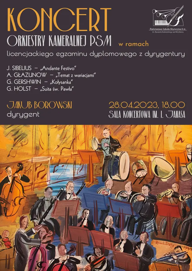 Koncert Orkiestry Kameralnej PSM w ramach licencjackiego egzaminu dyplomowego z dyrygentury Jakuba Borowskiego