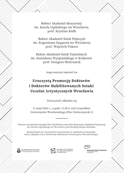 Uroczysta Promocja Doktorów i Doktorów Habilitowanych Sztuki Uczelni Artystycznych Wrocławia 2026