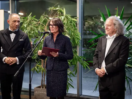 Pani Agnieszka Hejduk-Domańska, Zastępca Dyrektora Departamentu Szkolnictwa Artystycznego i Edukacji Kulturalnej Ministerstwa Kultury i Dziedzictwa Narodowego, Maestro Marek Pijarowski, JM Rektor AMKL prof. dr hab. Krystian Kiełb