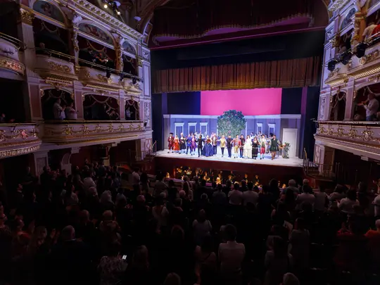 The cast and audience during the performance of The Marriage of Figaro on the occasion of the Closing Ceremony of the 75th Anniversary of the Karol Lipiński Academy of Music in Wrocław