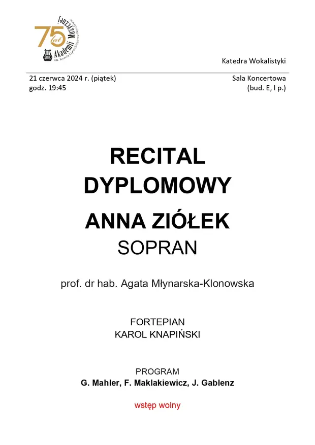 Recital dyplomowy Anna Zi&oacute;łek