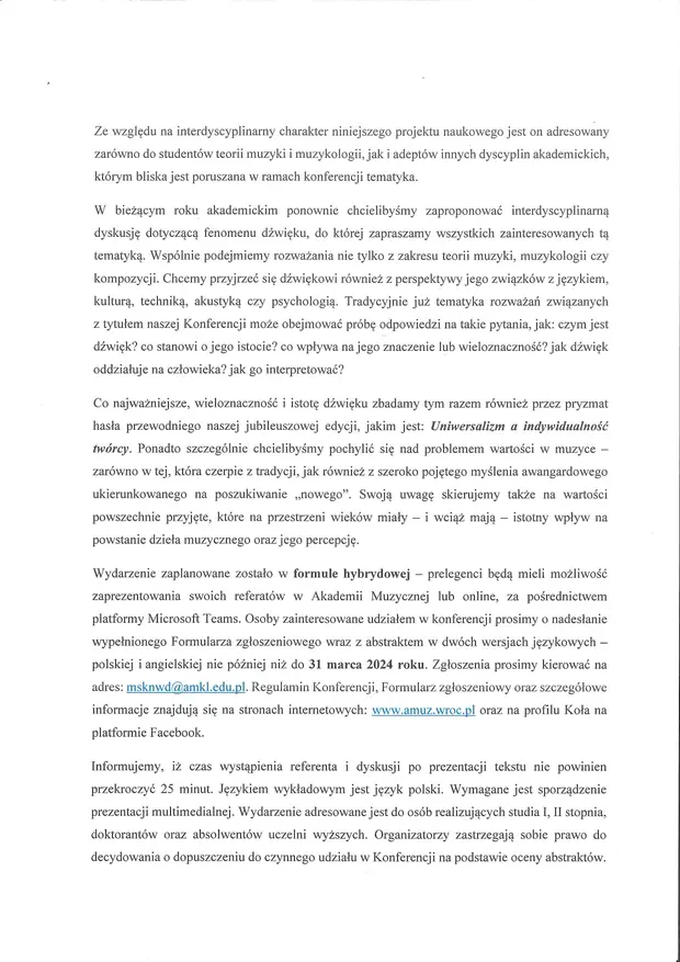 X Studencka Konferencja Naukowa &bdquo;Wieloznaczność dźwięku&rdquo;