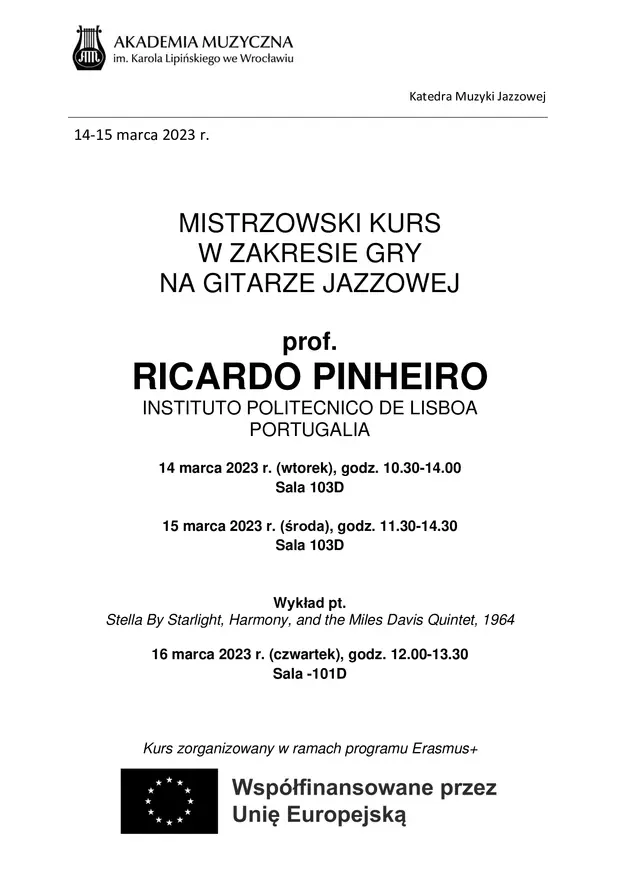 Mistrzowski kurs gitary jazzowej prof. Ricardo Pinheiro