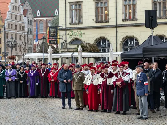 A ceremonial academic procession in the Wrocław market square