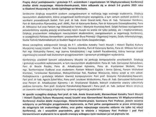 VII Międzynarodowa Konferencja &bdquo;Analiza dzieła muzycznego. Historia-theoria-praxis&rdquo;