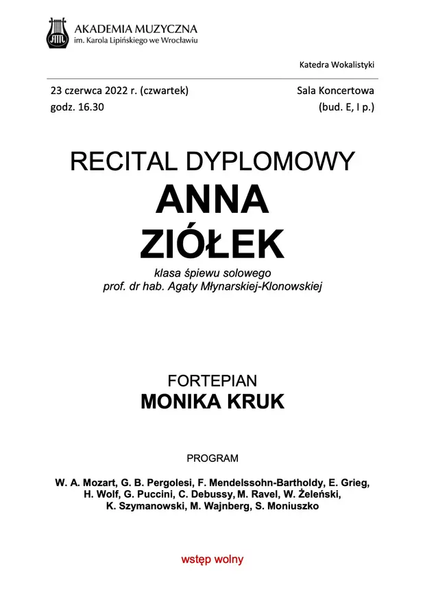 Recital dyplomowy Anny Zi&oacute;łek