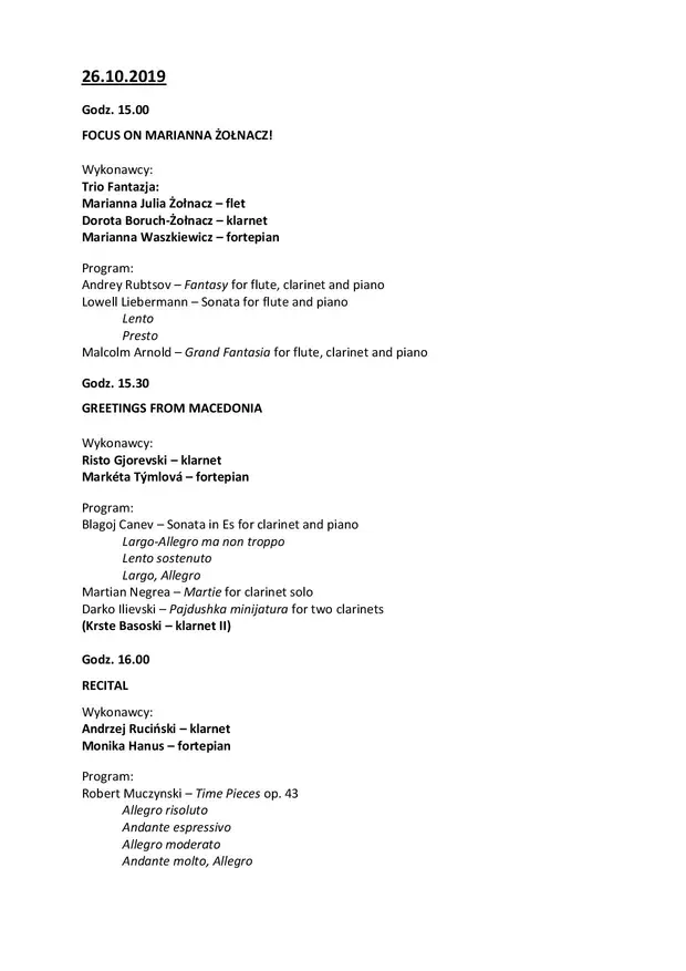 Międzynarodowy Festiwal Klarnetowy Clarimania 2019