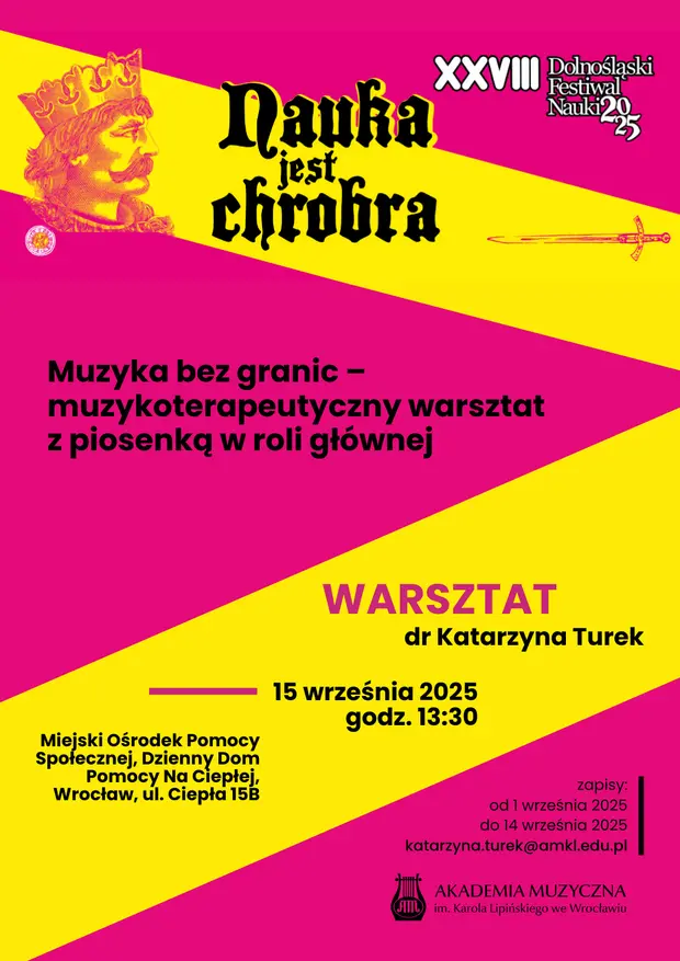 Dolnośląski Festiwal Nauki: Muzyka bez granic – muzykoterapeutyczny warsztat z piosenką w roli głównej