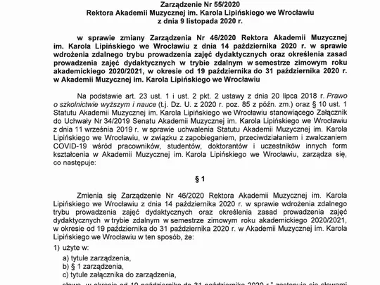 Wypowiedź oraz list JM Rektora prof. dra hab. Krystiana Kiełba informujące o przedłużeniu zdalnego trybu zajęć dydaktycznych