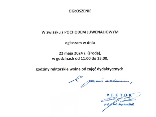 Godziny rektorskie na czas Pochodu Juwenaliowego