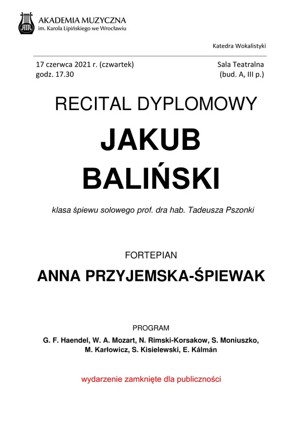 Recital dyplomowy Jakuba Balińskiego