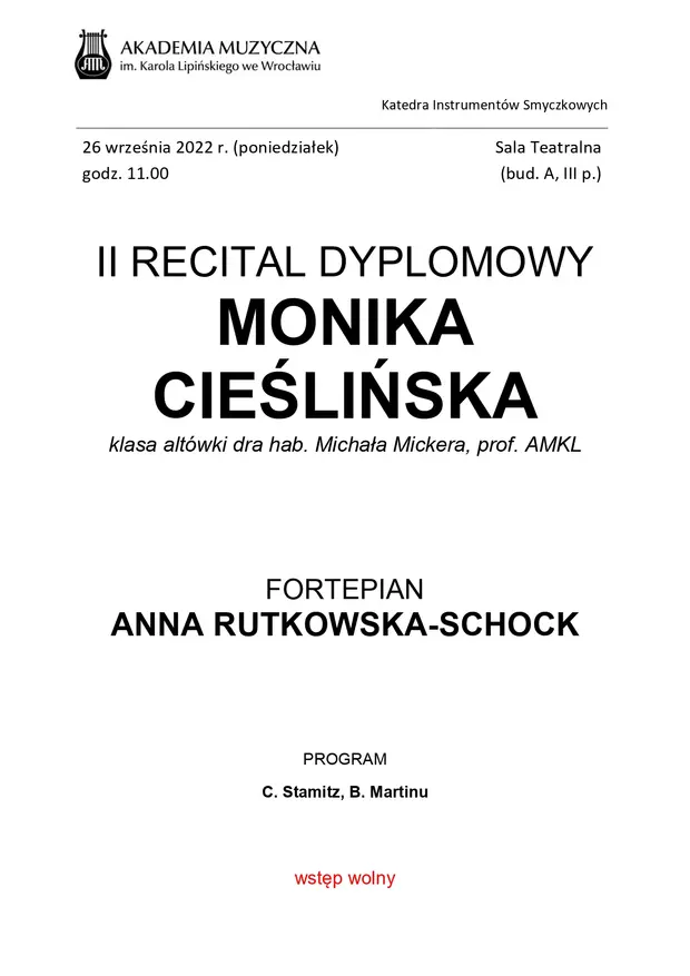 II Recital dyplomowy Monika Cieślińska