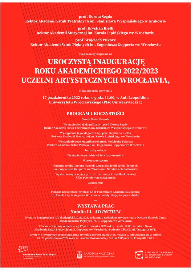 Uroczysta Inauguracja Roku Akademickiego 2022/2023 Uczelni Artystycznych Wrocławia