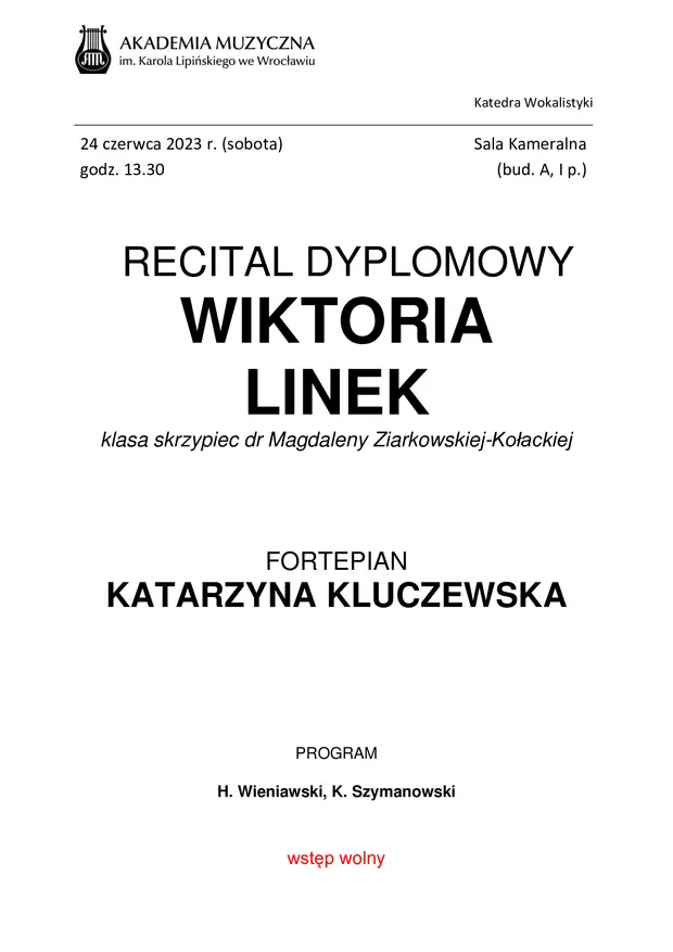 Recital Dyplomowy Wiktorii Linek
