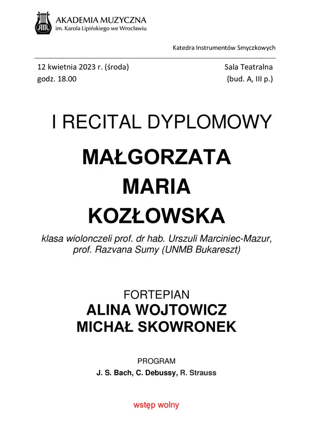 I Recital Dyplomowy Małgorzaty Marii Kozłowskiej