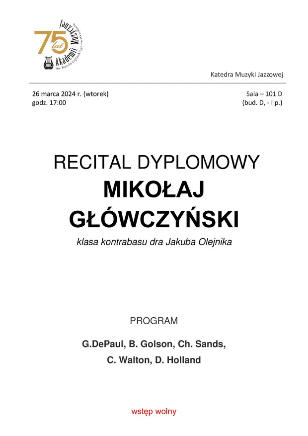 Recital Dyplomowy Mikołaj Gł&oacute;wczyński