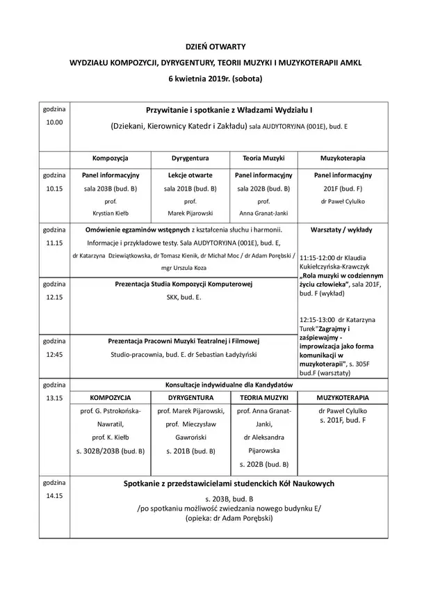 Dzień Otwarty Wydziału Kompozycji, Dyrygentury, Teorii Muzyki i Muzykoterapii