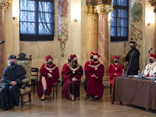 Doktor Honoris Causa AMKL - prof. dr hab. Marek Pijarowski oraz Prorektorzy Uczelni Artystycznych Wrocławia