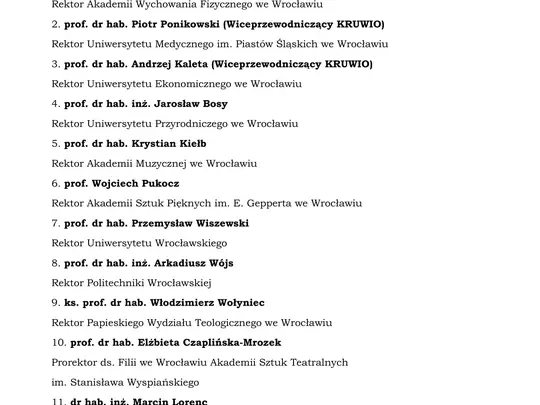 Apel Kolegium Rektor&oacute;w Uczelni Wrocławia i Opola