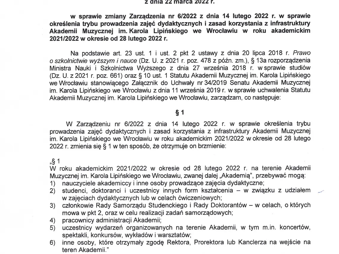 Zarządzenie Rektora