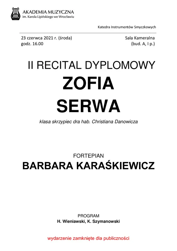 Recital dyplomowy Zofii Serwy