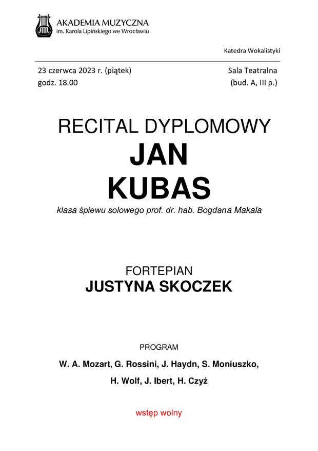 Recital Dyplomowy Jana Kubasa