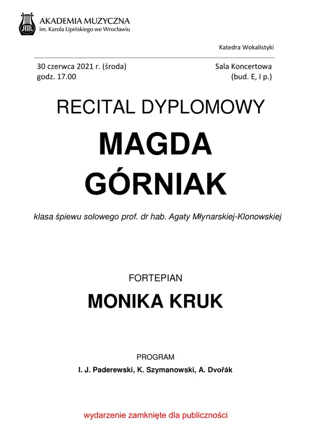 Recital dyplomowy Magdy G&oacute;rniak