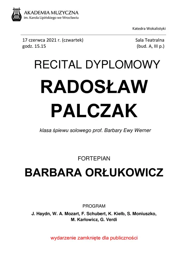 Recital dyplomowy Radosława Palczaka