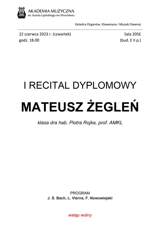 I Recital Dyplomowy Mateusza Żeglenia