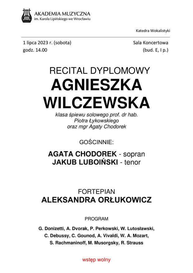 Recital Dyplomowy Agnieszki Wilczewskiej