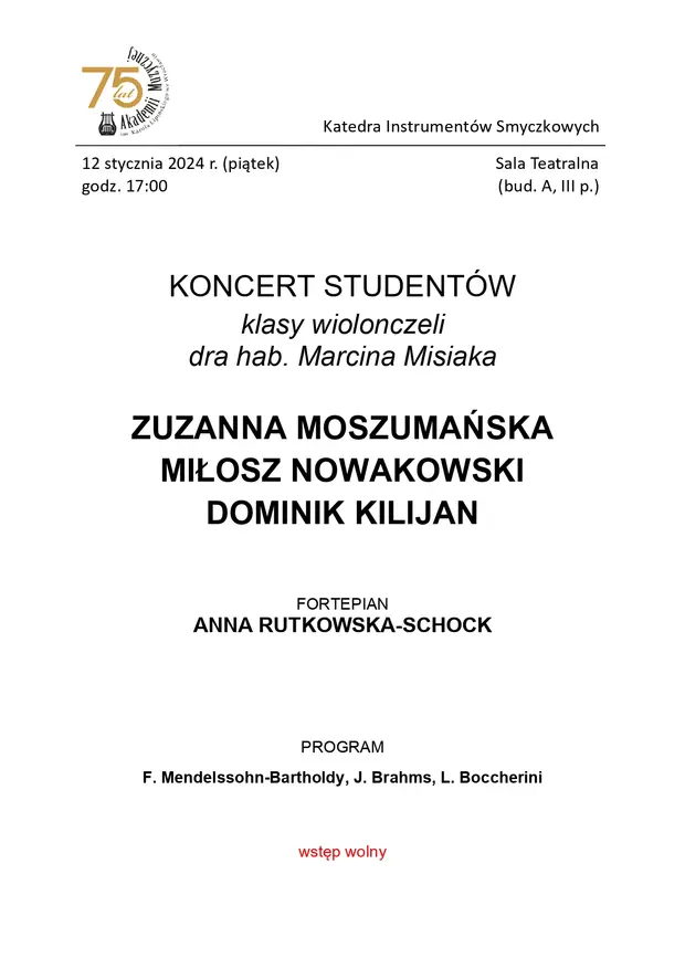 Koncert student&oacute;w klasy wiolonczeli