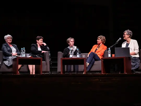A panel of reminiscences and discussions with graduates and retired employees of the Faculty (moderator - senior lecturer Dorota Kanafa); Prof. AM Halina Bobrowicz, Prof. PhD hab. Helena Tomaszek-Plewa, MSc Dorota Kanafa, Kazimiera Olejniczak, Prof. PhD ha